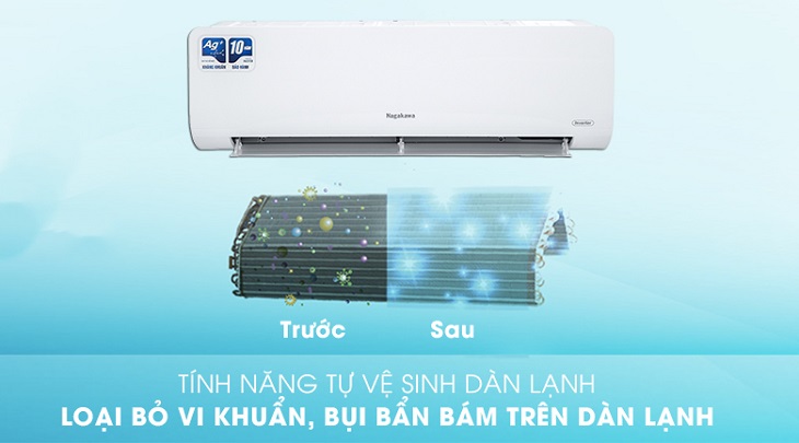Tính năng tự vệ sinh Auto Clean trên máy lạnh Nagakawa giúp loại bỏ vi khuẩn, bụi bẩn bám trên dàn lạnh