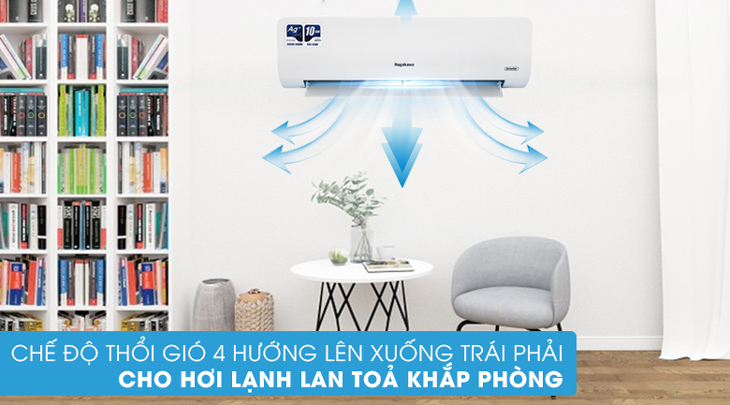 Chế độ đảo gió 4D trên máy lạnh Nagakawa Inverter 1.5 HP NIS-C12R2H10 cho hơi lạnh lan tỏa đồng đều
